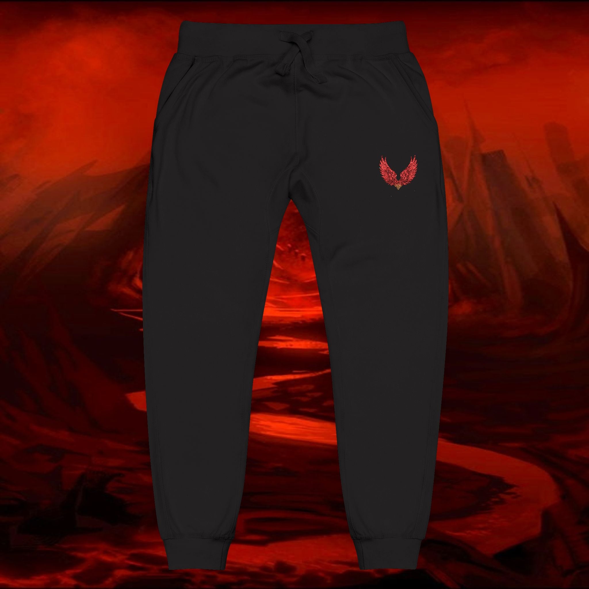 Sweatpants, Liulf Lucifer Rise Up Joggers, Unisex Fleece, Embroidered Lounge Pants, Occult Athleisure Wear, Alternative Clothing