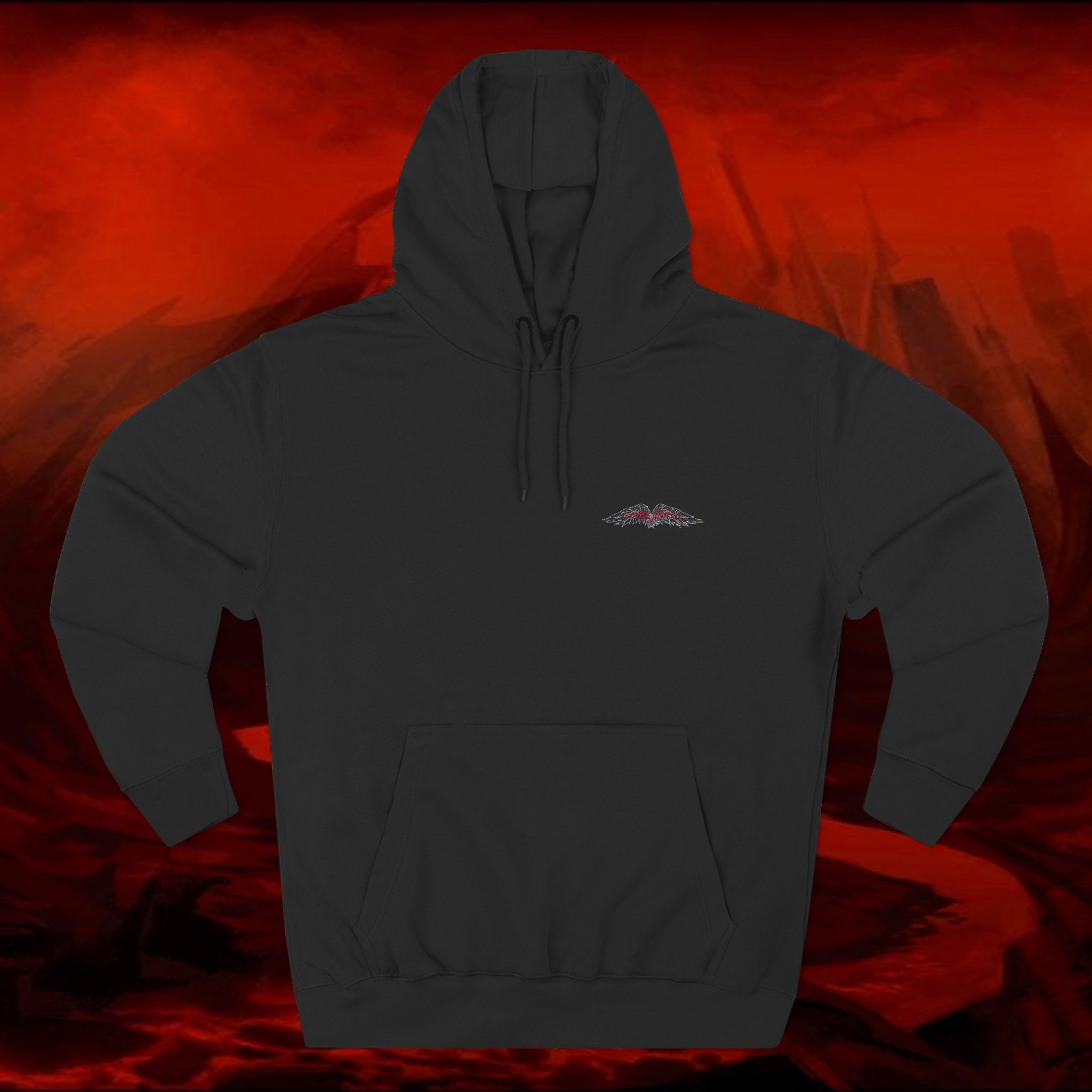 LIULF LUCIFERT Tyrant collection Fleece Hoodie - Small Logo, Three-Panel Sweatshirt, Lucifer Hooded Jacket, Satanic Apparel, Black Metal