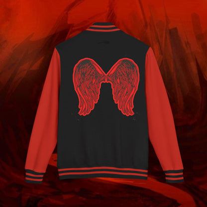 Liulf Lucifer Letterman Jacket: Warrior Graphic, Heavyweight Cotton Blend