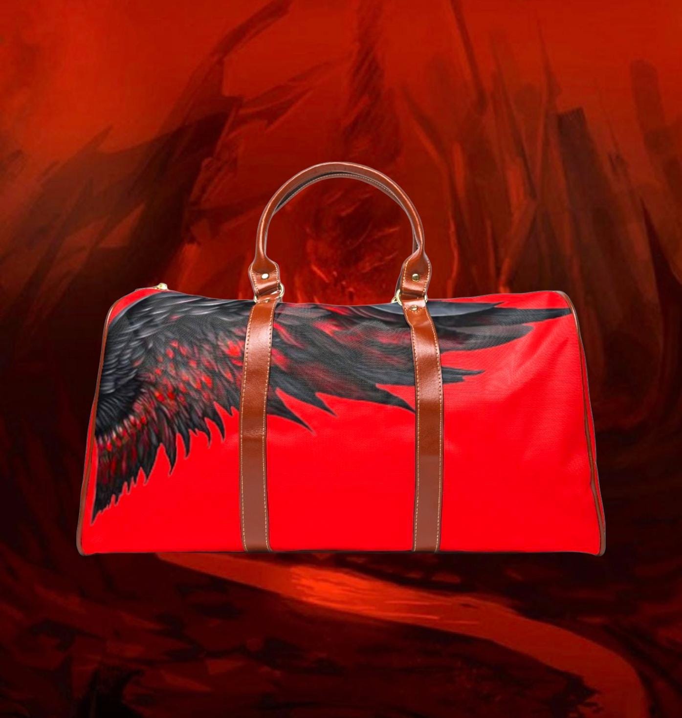 Weekend Bag, Travel Tote, Black Wings Official Merch by Liulf Lucifer, Waterproof Duffel, Artist Gift