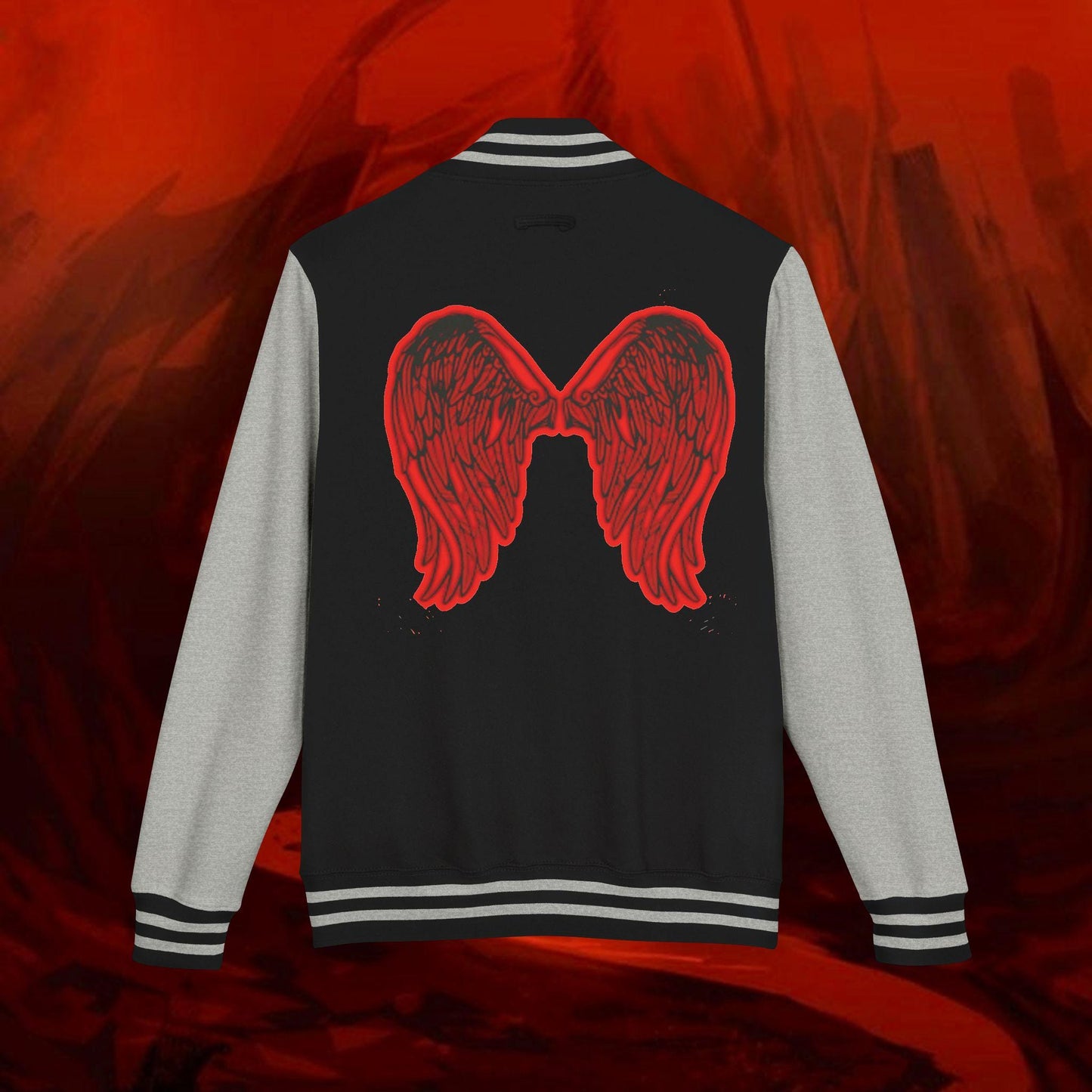 Liulf Lucifer Letterman Jacket: Warrior Graphic, Heavyweight Cotton Blend