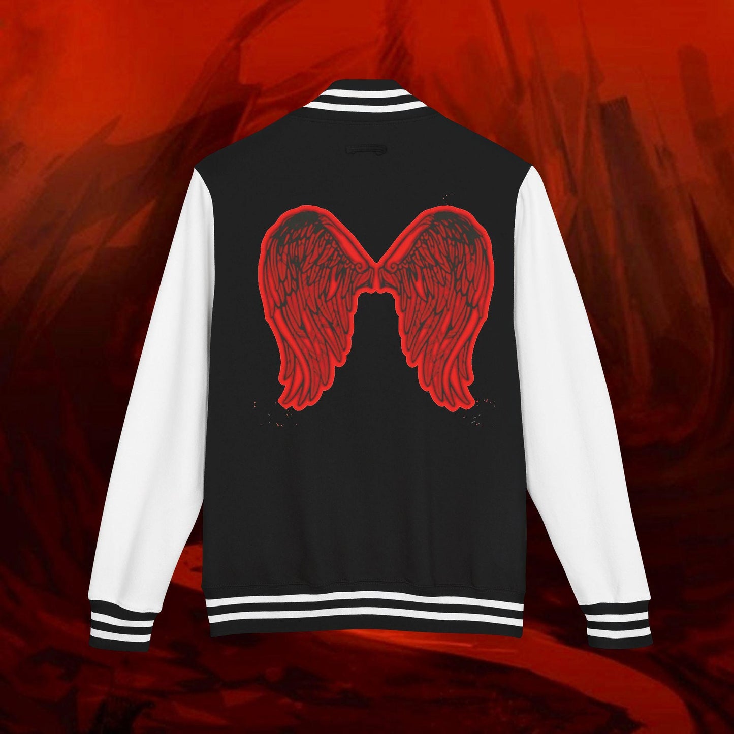 Liulf Lucifer Letterman Jacket: Warrior Graphic, Heavyweight Cotton Blend